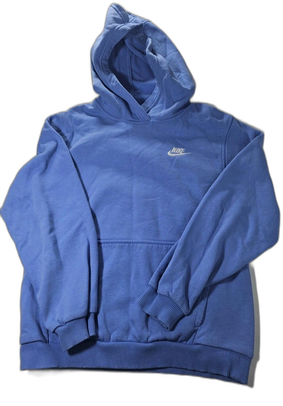 Nike Fleece Pullover Hoodie Kids L Blue/purple Solid Logo Pockets Drawstring